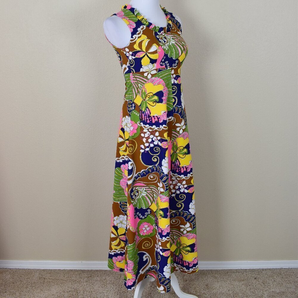Vintage 60s Mod Floral Midi Dress - 0/2 - Picture 8 of 10
